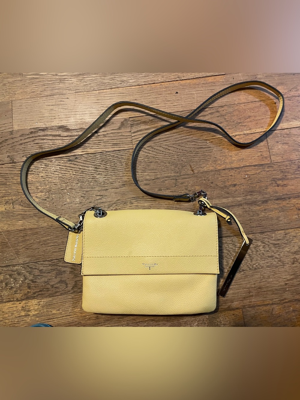 Tahari Yellow Pebbled Leather Crossbody Bag